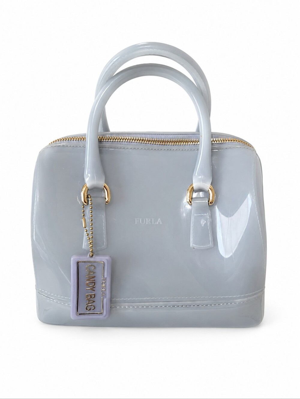 Furla Candy Mini Boston Bag Ice Blue PVC Jelly Satchel Gold Hardware Italy